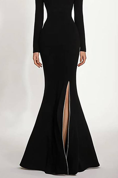 Formal Dress Black Off-Shoulder High Slit Mermaid Floor-Length Gown