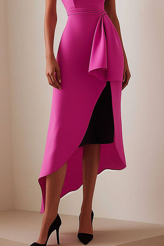 Daily Work Asymmetrical Dress Color-Block Sleeveless Low Waist Midi Dress