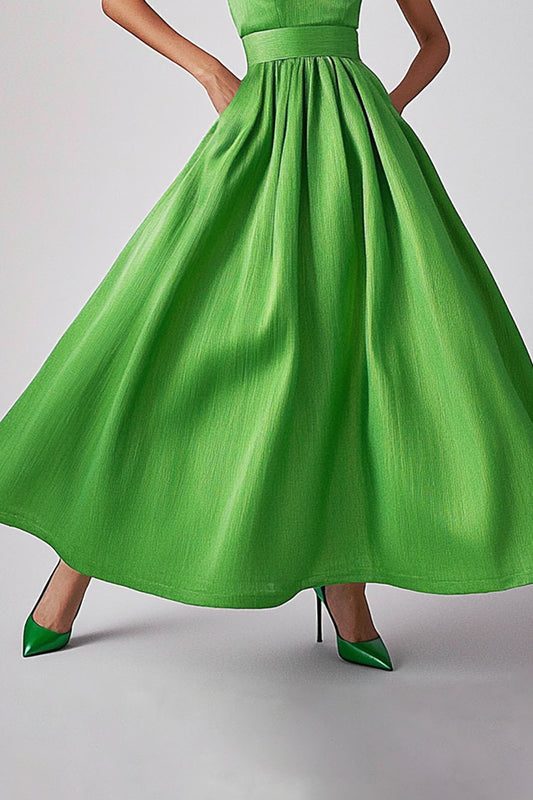 Daily Sleeveless Prom Dress Sage Green Crew Neck Long Dress Maxi Dress