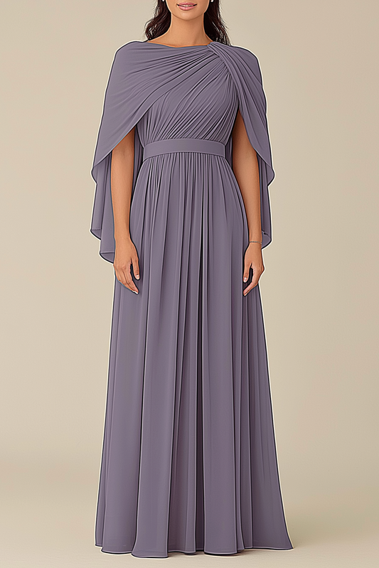 Formal Wedding Guest Dress Grey Blue Cape Mother of the Bride Gown