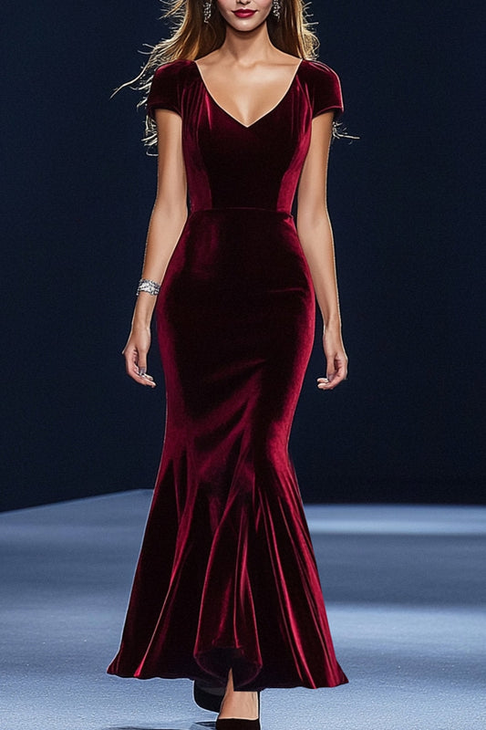 Evening Velvet Dress Red Mermaid Maxi Dress