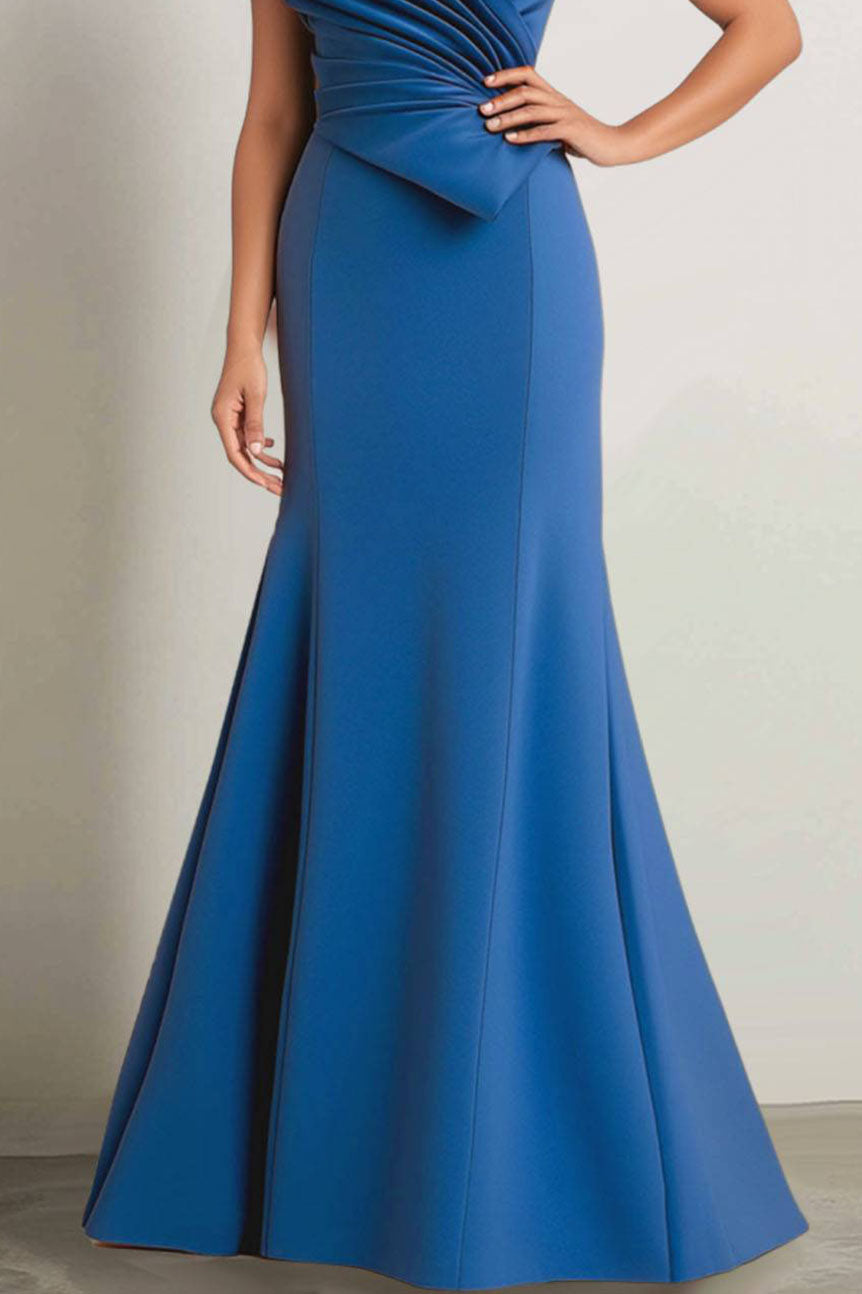 Evening Off-Shoulder Dress Pearl Trim Draped Design Dress Mother of the Bride Dress