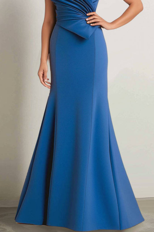 Evening Off-Shoulder Dress Pearl Trim Draped Design Dress Mother of the Bride Dress