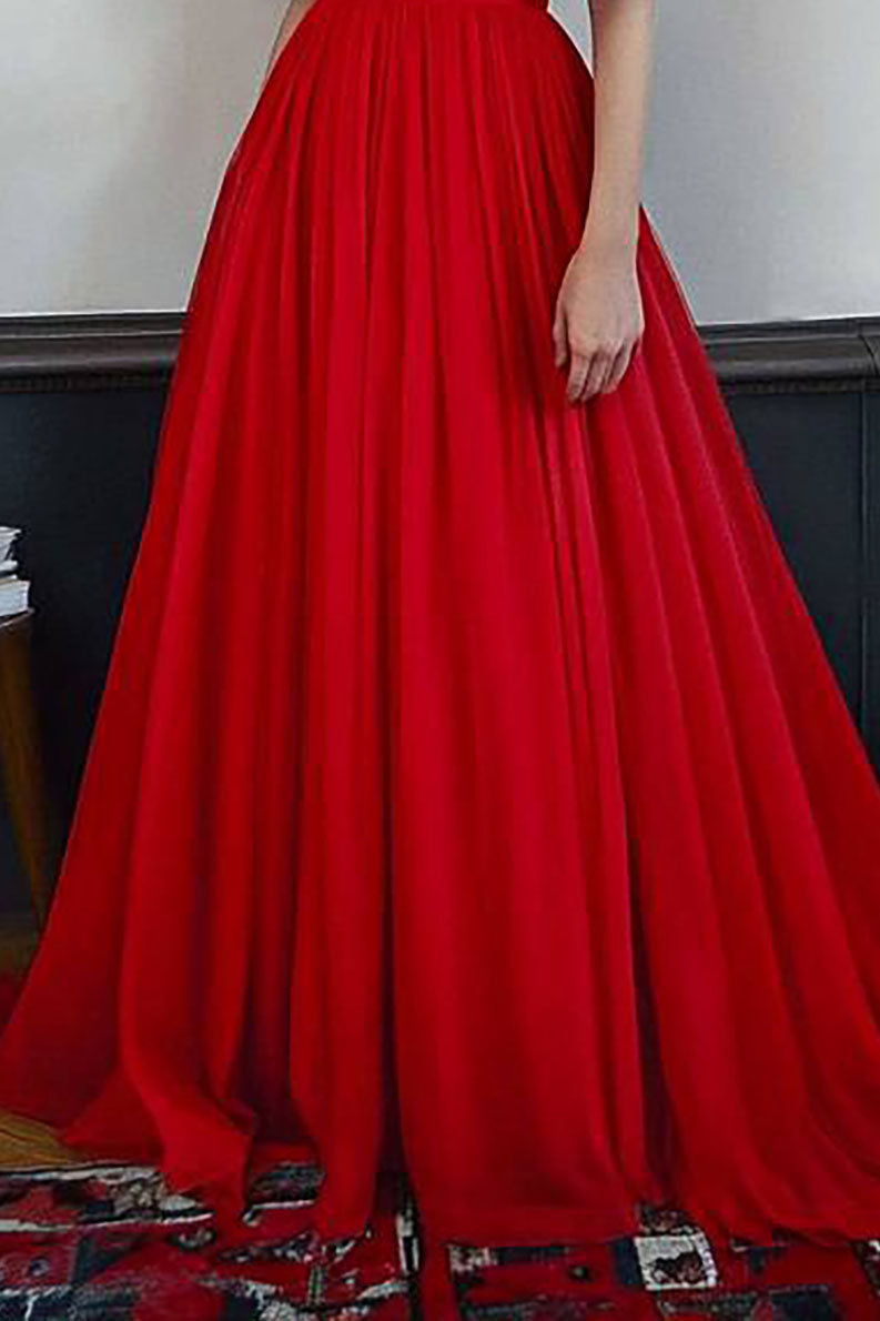 Formal Evening Dress Red Round Neck A-Line Floor-Length Gown
