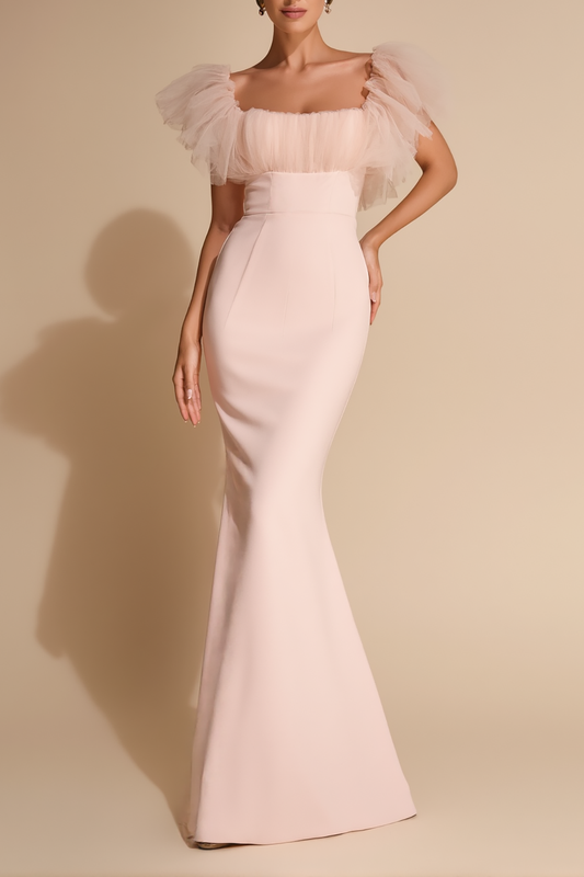 Evening Formal Gown Light Pink Off Shoulder Mermaid Floor-Length Dress