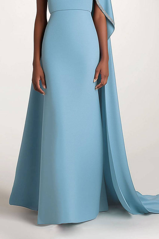 Elegant Evening One-Shoulder Dress Rhinestone Decorated Cape Asymmetrical Dress Mother of the Bride Dress