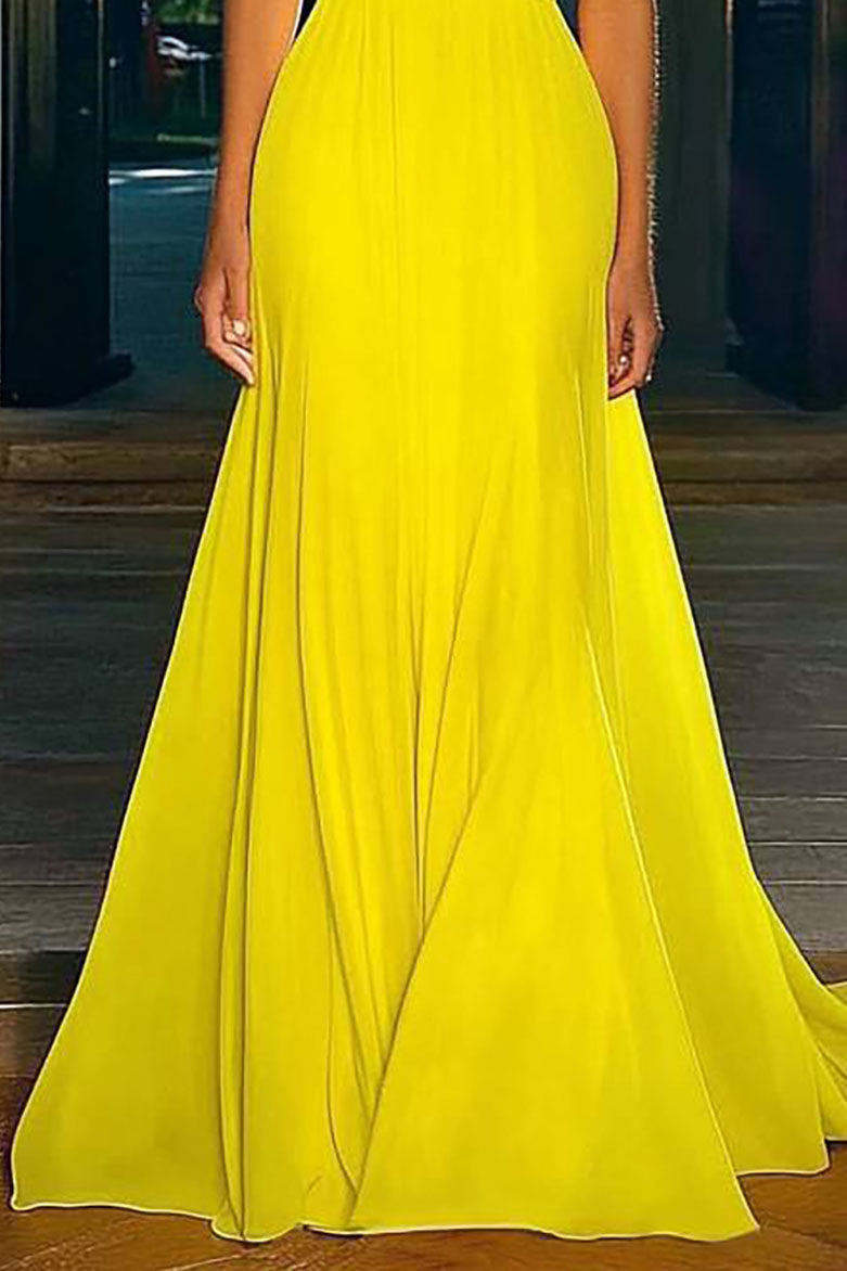 Formal Evening Gown Yellow Strapless Chiffon Floor-Length Dress