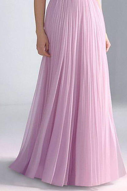 Formal Evening Dress Lilac Strapless Pleated Floor-Length Gown