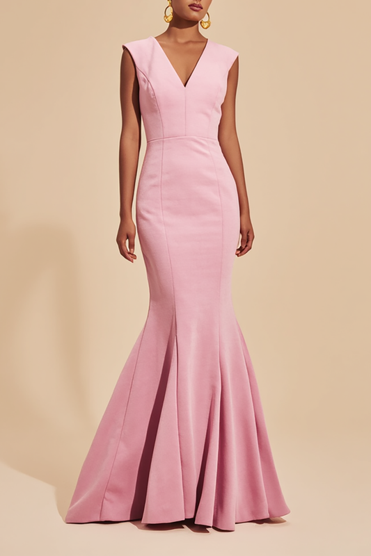 Formal Evening Dress Light Pink V Neck Sleeveless Mermaid Floor-Length Dress