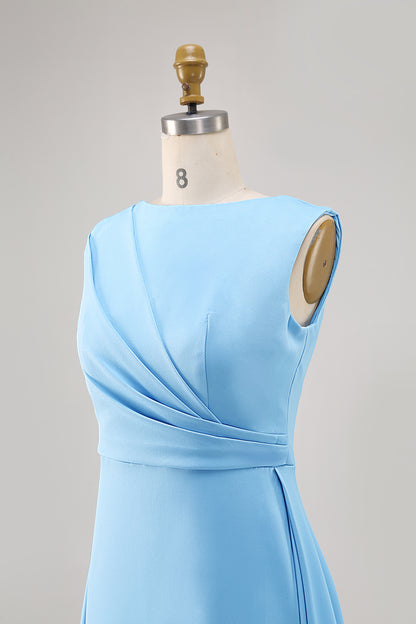Formal Dress Irregular Hem Blue Sleeveless Dress