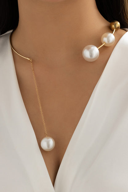 Geometric Round Bead Clavicle Chain Pearl Open Necklace