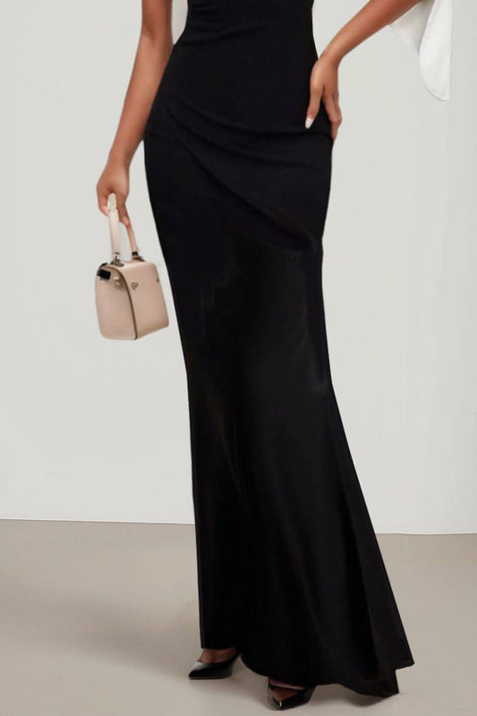 Evening Design Dress Color-Block One-Shoulder Slit Sleeve Waist Pleated Maxi Dress