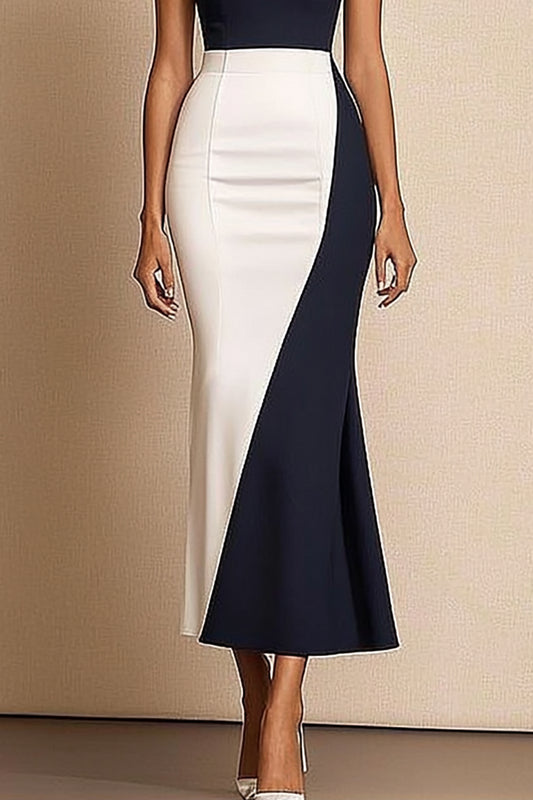 Formal Evening Dress Color-Block Off-Shoulder Slim Midi Dress