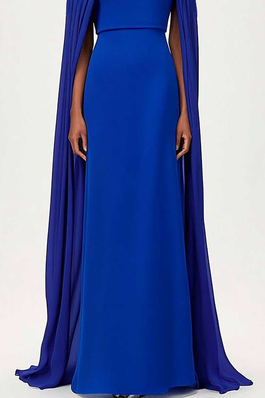 Formal Evening Dress with Cape Solid Color Slim Maxi Dress