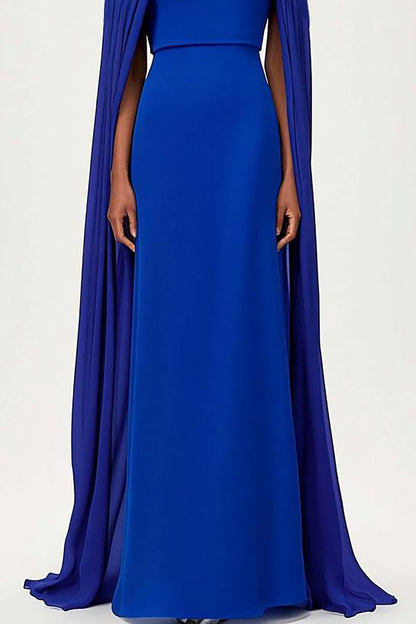 Formal Evening Dress with Cape Solid Color Slim Maxi Dress