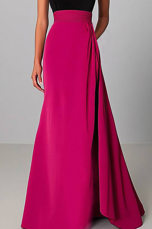Formal Party Color-Block Dress Sleeveless Asymmetrical Round Neck Maxi Dress