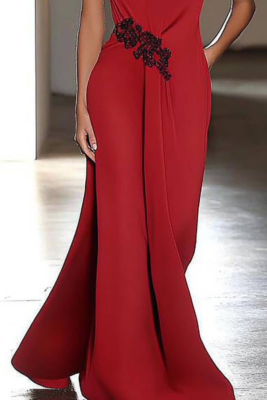 Formal Evening One-Shoulder Waist Decoration Fitted Maxi Dress