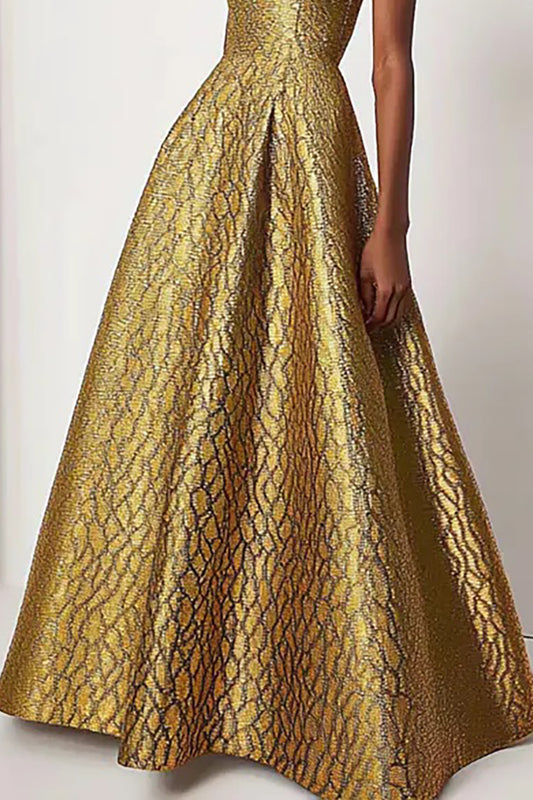 Evening Formal Gown Elegant Maxi Prom Dress Gold Ball Gown Dress