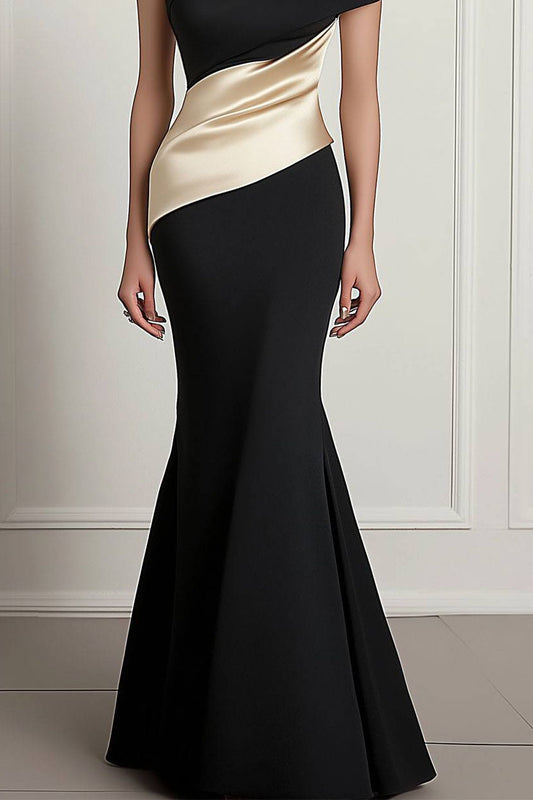 Formal Evening Dress One-Shoulder Color-block Mermaid Floor-Length Dress
