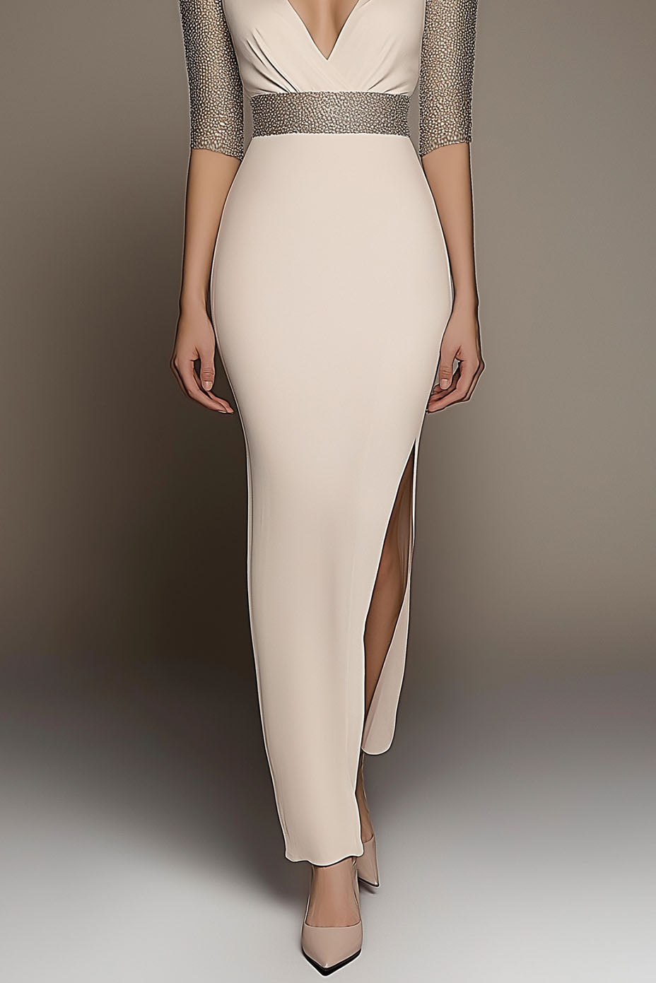 Elegant Party Dress Deep V Light Pink High Slit Maxi Dress