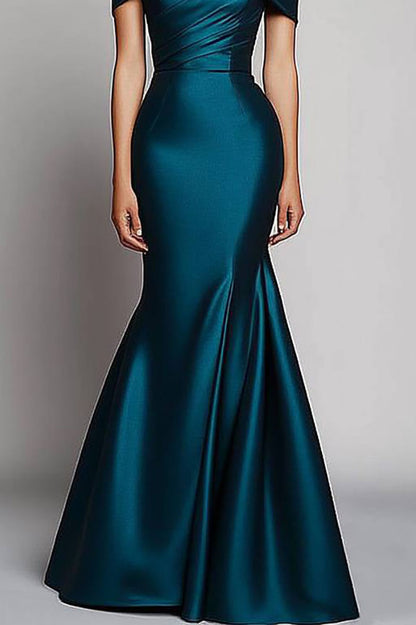 Formal Evening Off-Shoulder Dress Dark Green Mermaid Floor-Length Dress