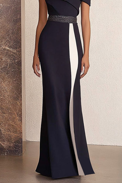 Formal Off-Shoulder Dress Black and White Colorblock Maxi Dress