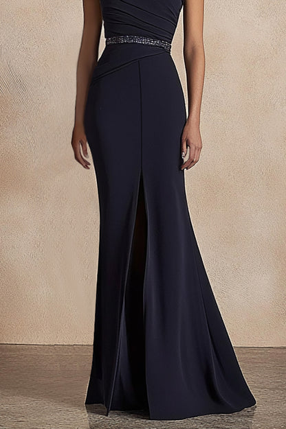 Formal Evening Dress Black One-Shoulder Slit Maxi Dress