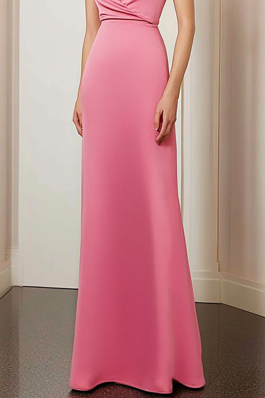 Formal Evening Dress Pink Off-Shoulder Puff Sleeve Floor-Length Dress
