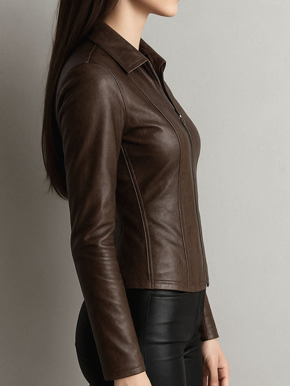 Fitted Moto Chic Chocolate Brown Eco Leather Shirt