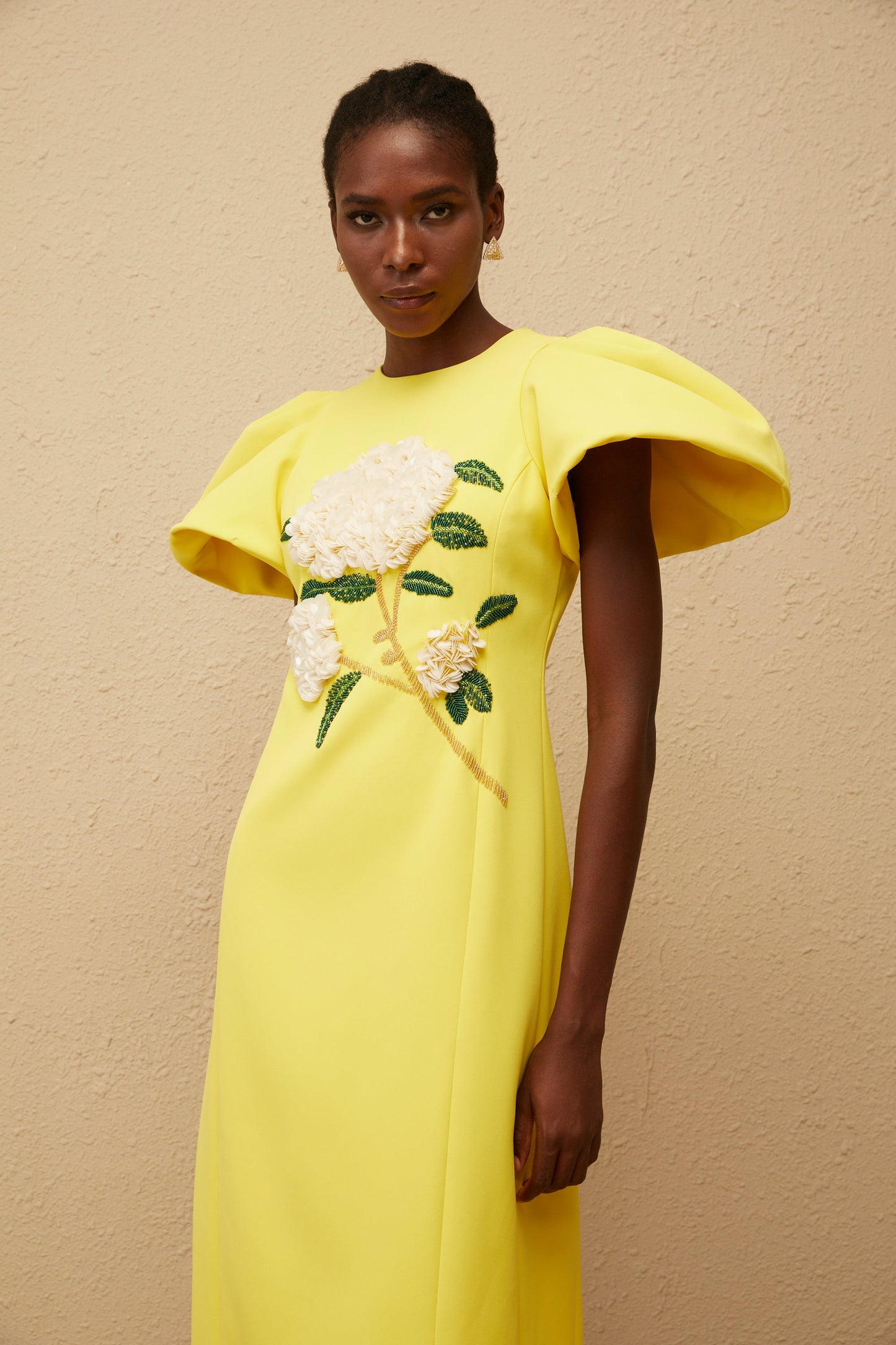 Yrjö Yellow Floral Embroidered Midi Dress