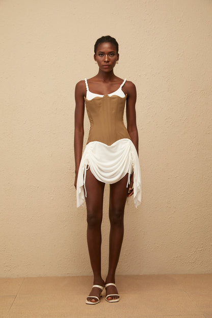 Yasmine Brown Bustier Panel Mini Dress