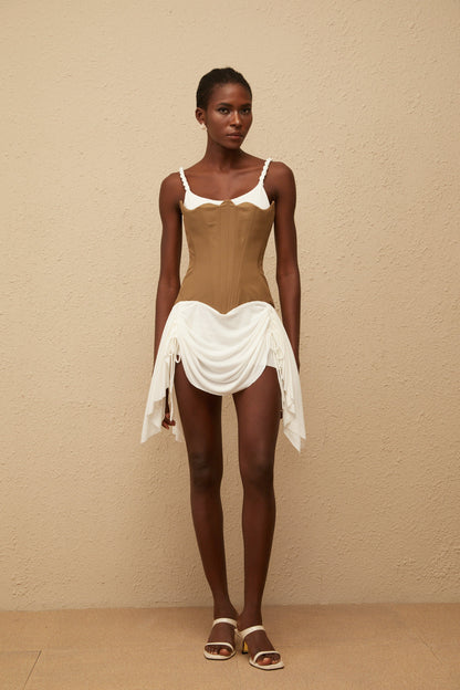Yasmine Brown Bustier Panel Mini Dress