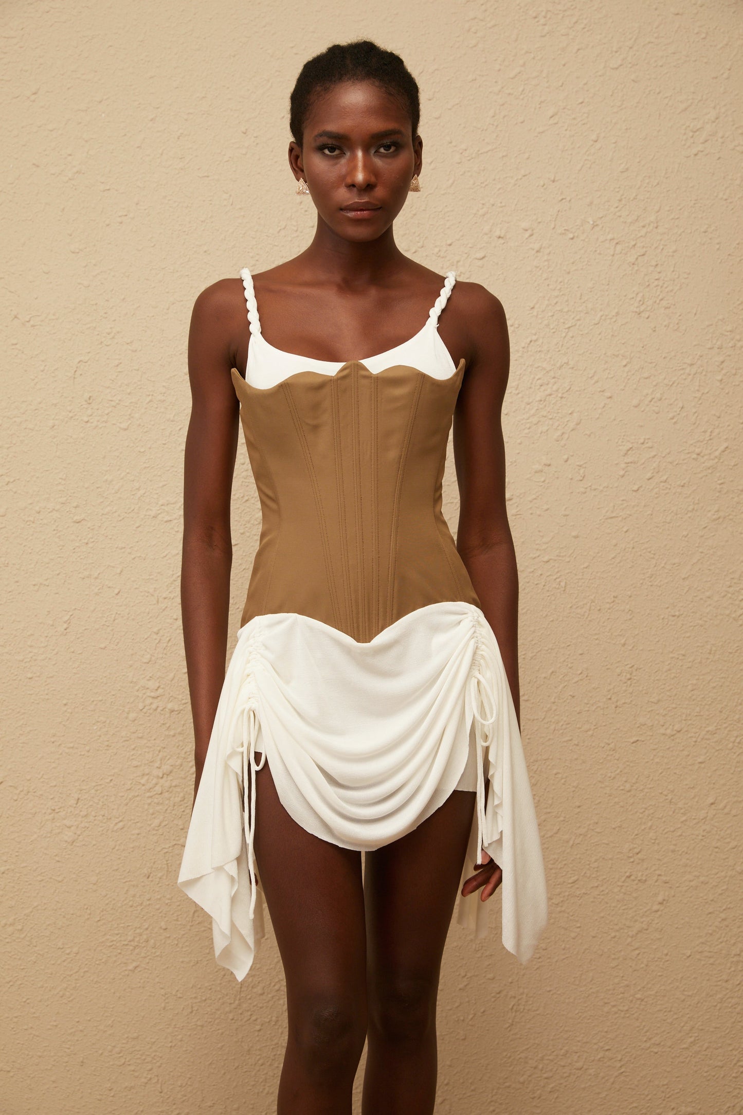Yasmine Brown Bustier Panel Mini Dress
