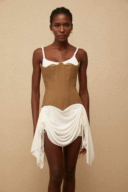Yasmine Brown Bustier Panel Mini Dress