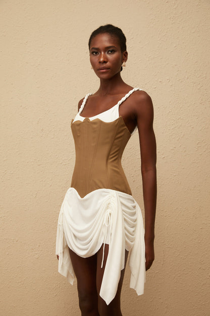 Yasmine Brown Bustier Panel Mini Dress