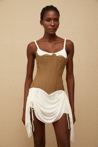 Yasmine Brown Bustier Panel Mini Dress