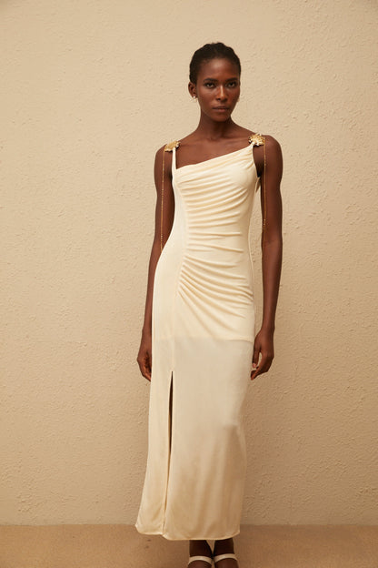 Ondine Shell Embellished Ruched Corset Maxi Dress