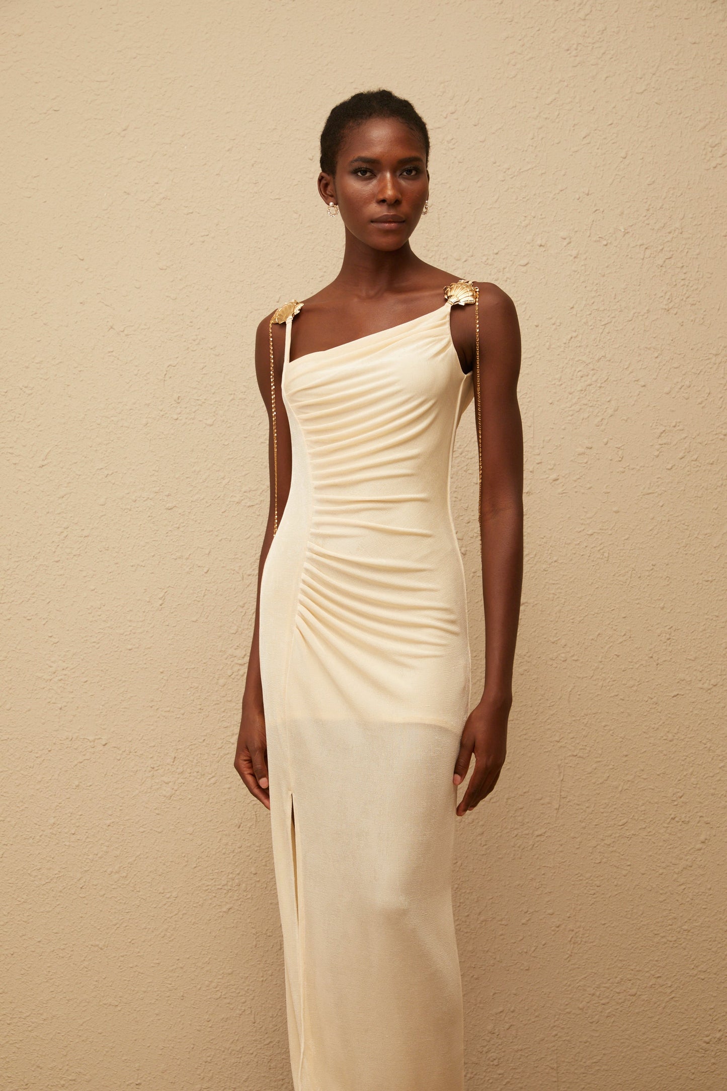 Ondine Shell Embellished Ruched Corset Maxi Dress
