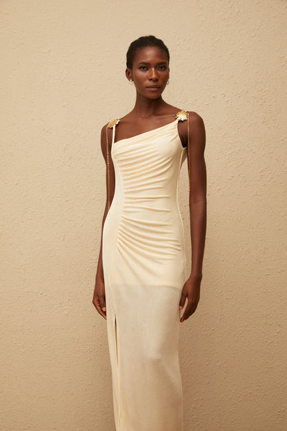Ondine Shell Embellished Ruched Corset Maxi Dress