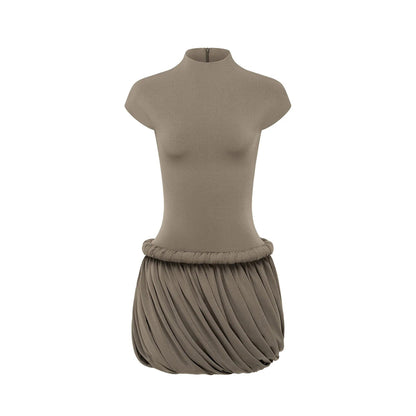 Fleur Grey Ruched Bubble Hem Mini Dress