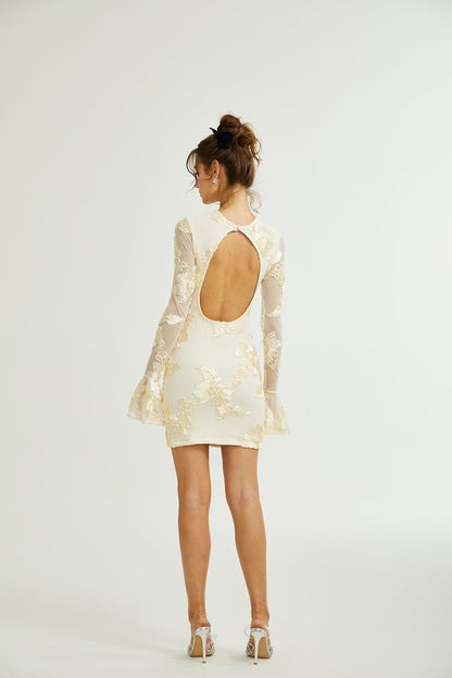 Nalini floral-embroidered open-back dress
