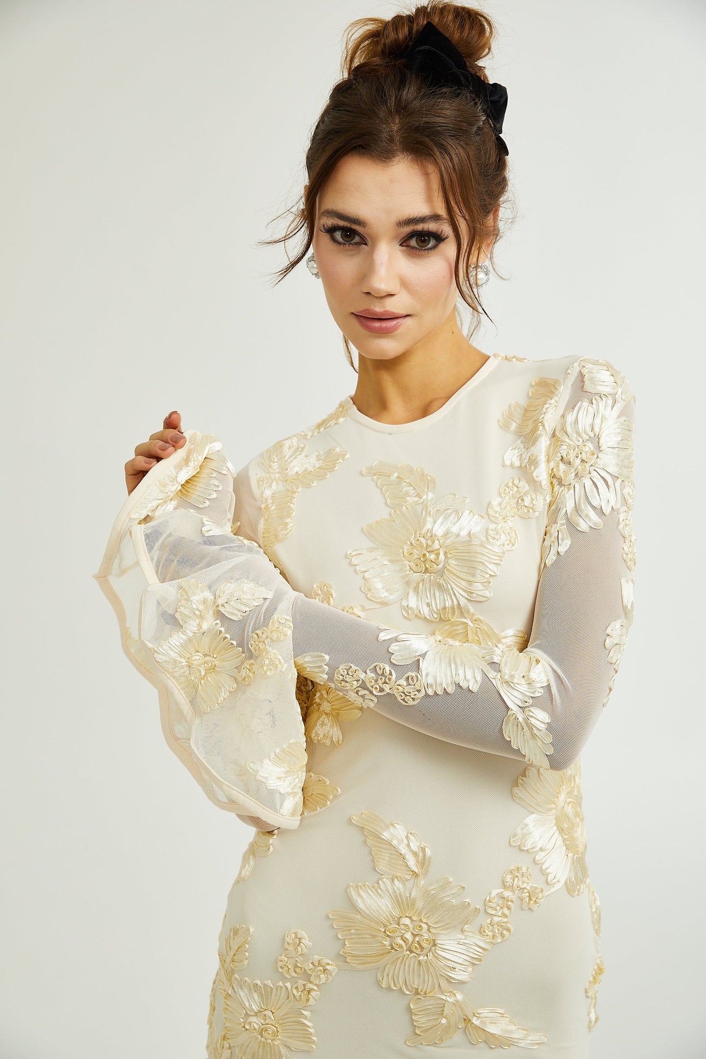 Nalini floral-embroidered open-back dress