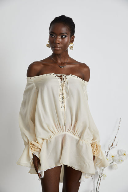 Lisette off-shoulder chiffon mini dress