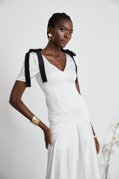 Cyrielle ribbon-detail puff-sleeve maxi dress