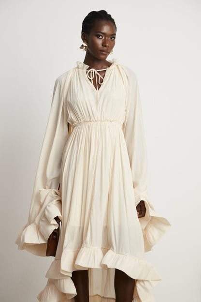 Charlene cape-design midi dress