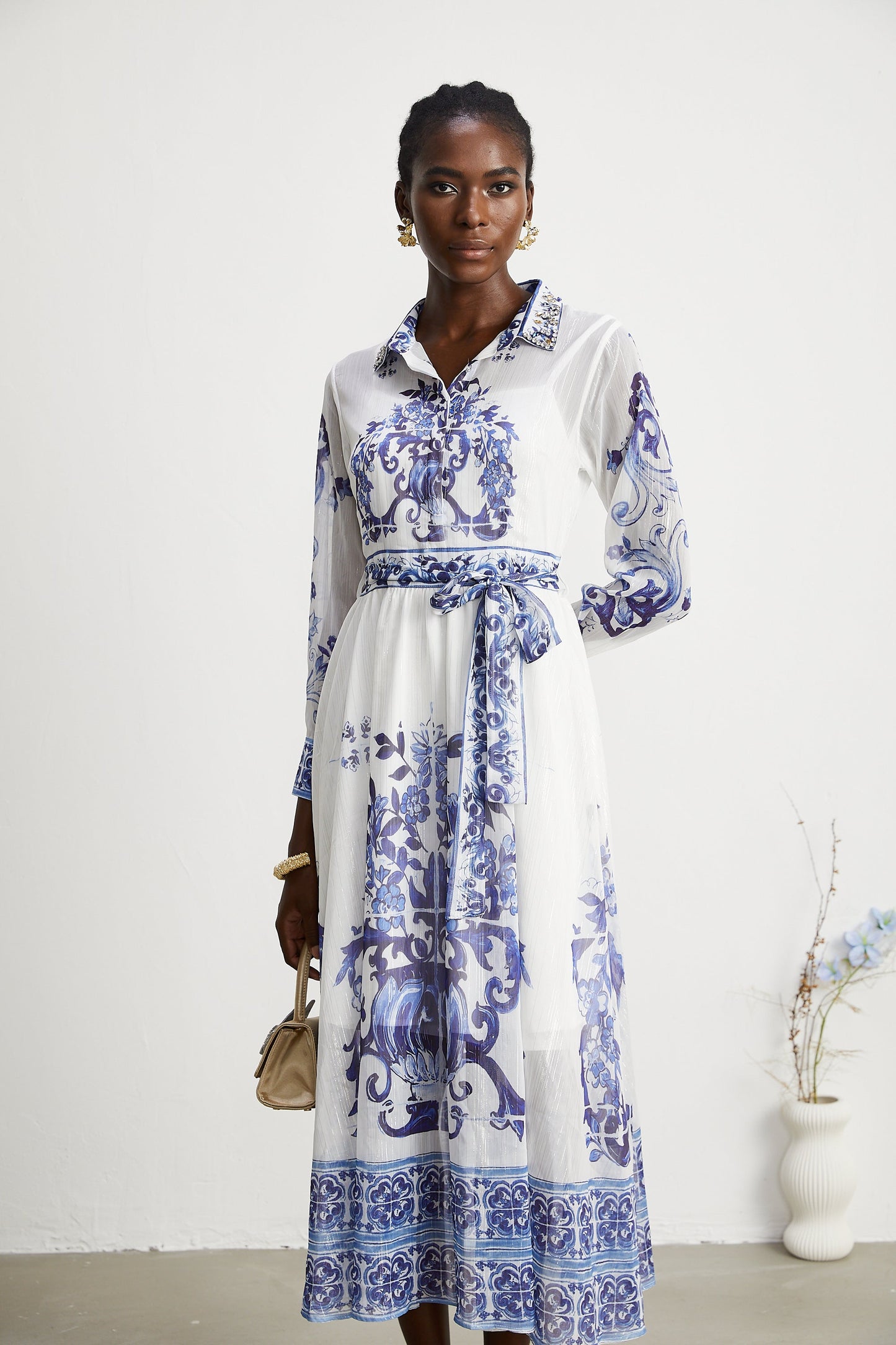 Isabelle pattern-print cinch-waist midi dress