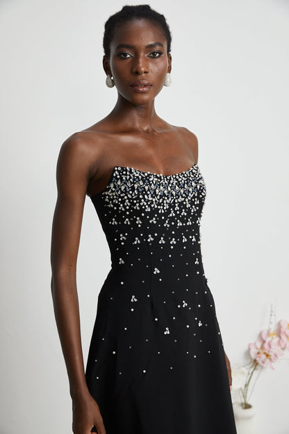 Melisande black embellished midi dress