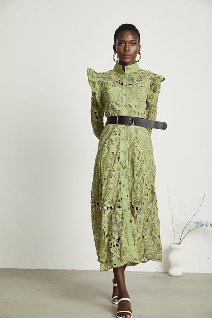 Noémie floral-embroidered midi dress in Green