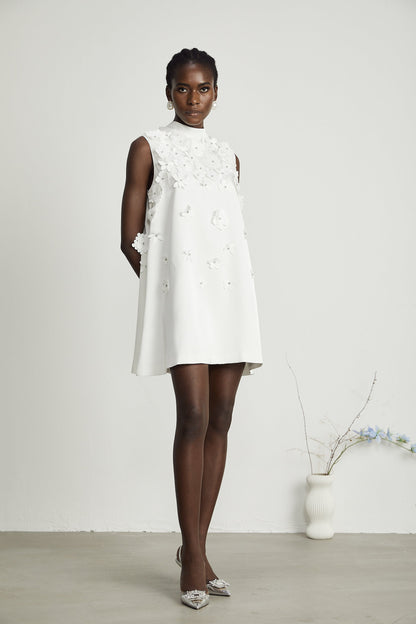 Genevieve faux-flower mini dress