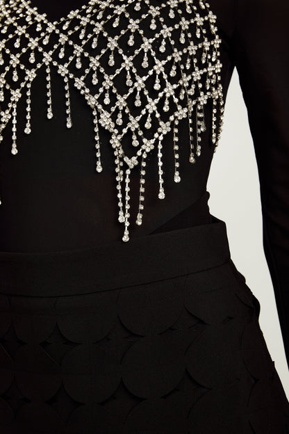 Hanna disc-design fringed maxi skirt in Black